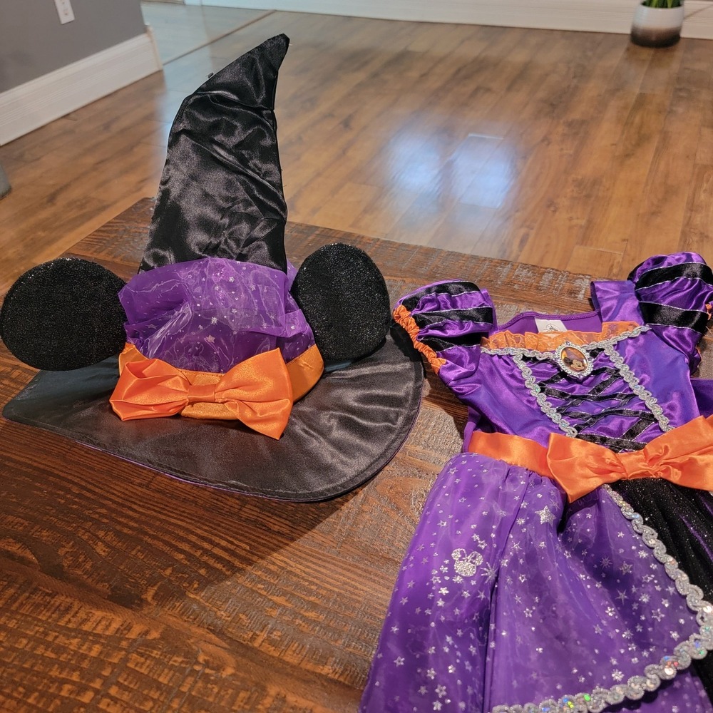 Disney Store Minnie Mouse Halloween Girl's Witch Costume Dress & Hat NWOT
